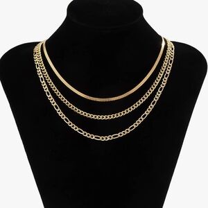3-Layer Gold Chain Necklace Set – Snake, Curb, & Figaro Chains  NWT